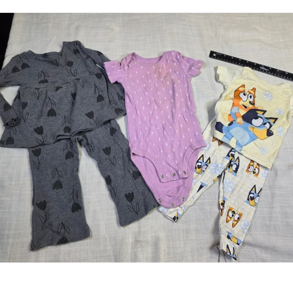 Carters Bluey Toddler Girl 18M Clothes Lot 5pc Pajamas Bodysuit Set Gray Purple